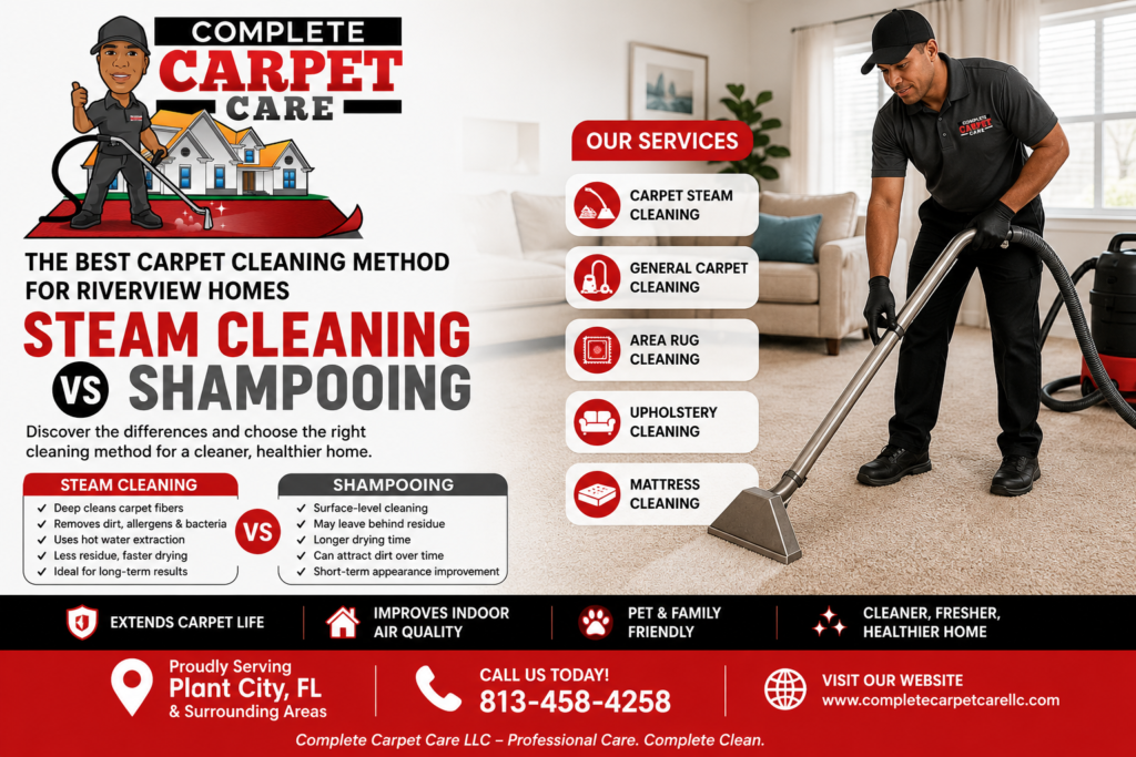 Best Carpet Cleaning Method for Riverview Homes Steam Cleaning vs Shampooing