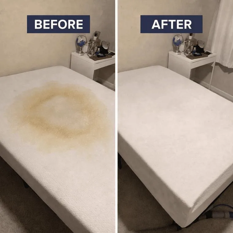 Mattress stain before and after professional cleaning